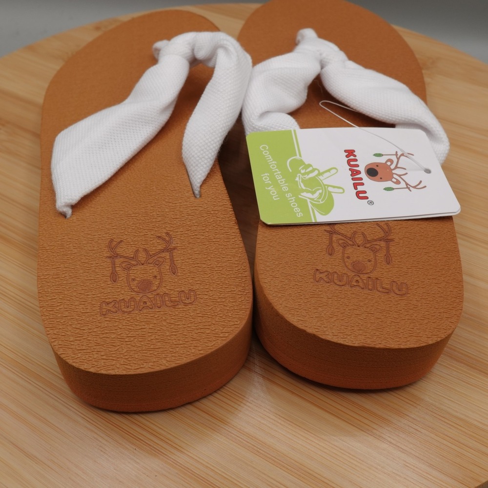 Kuailu Shoes Womens Size 6 Brown White Flip Flops Sandals Comfy Fabric Strap New - Picture 4 of 8